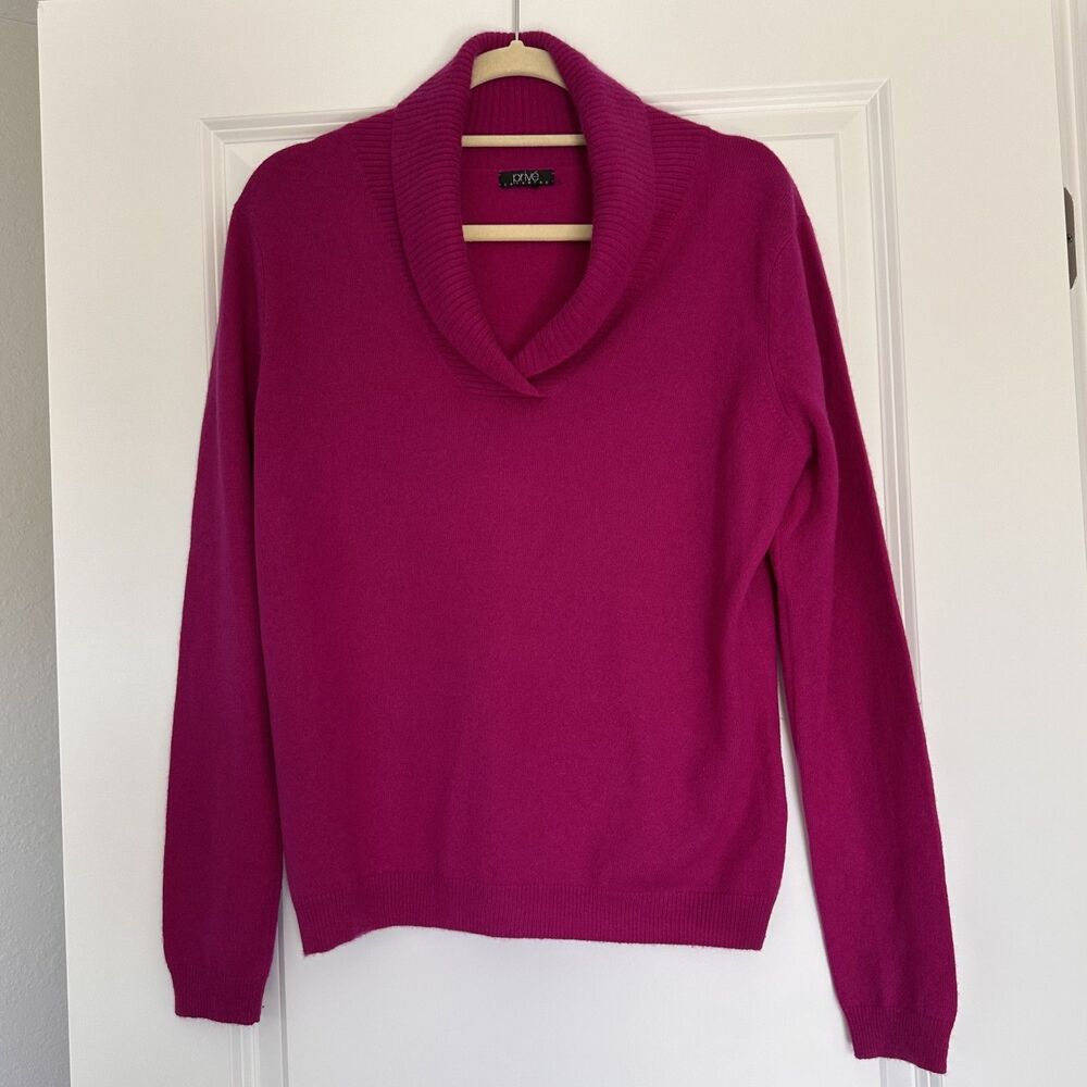 Prive Cashmere Sweater Women Small Viloet Fuchsia Shawl Collar Luxury Knit - Picture 1 of 7
